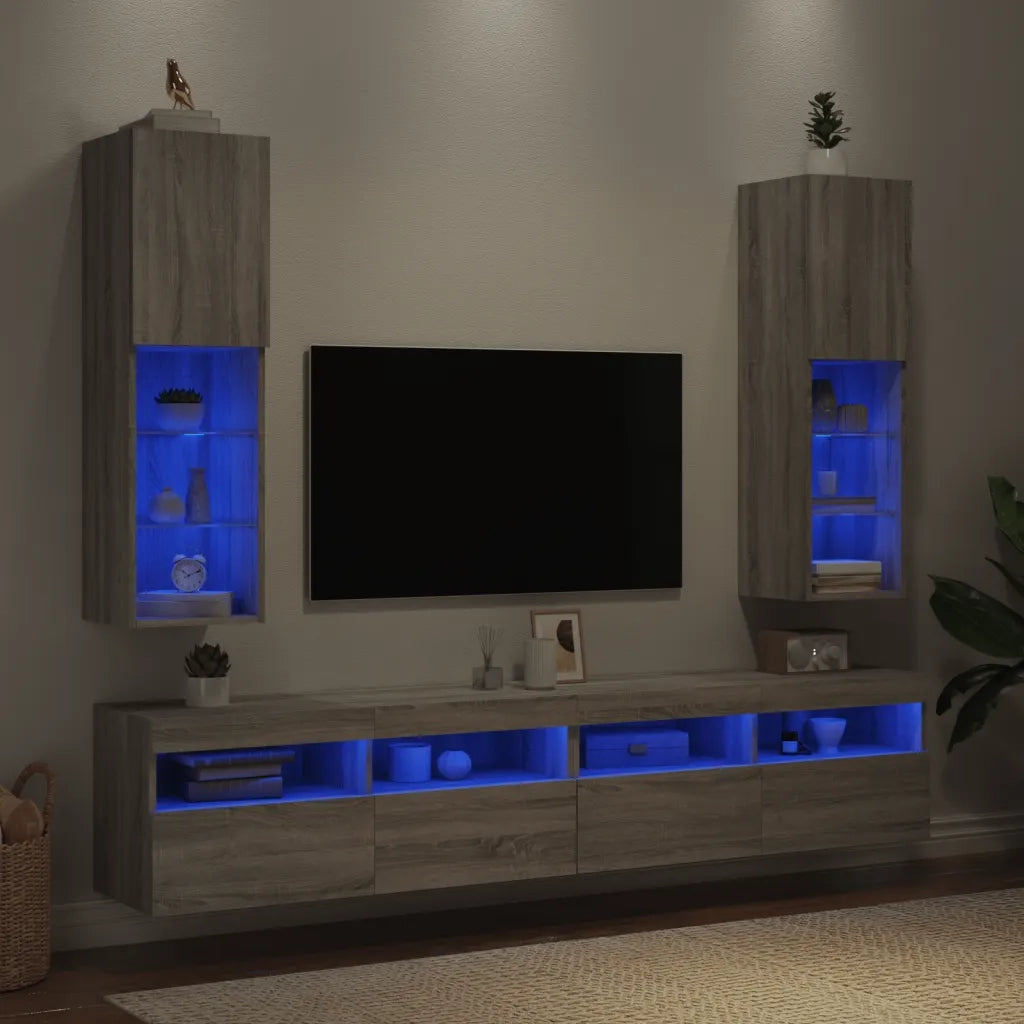 Mobili TV con Luci LED 2pz Grigio Sonoma 30,5x30x102 cm 837026