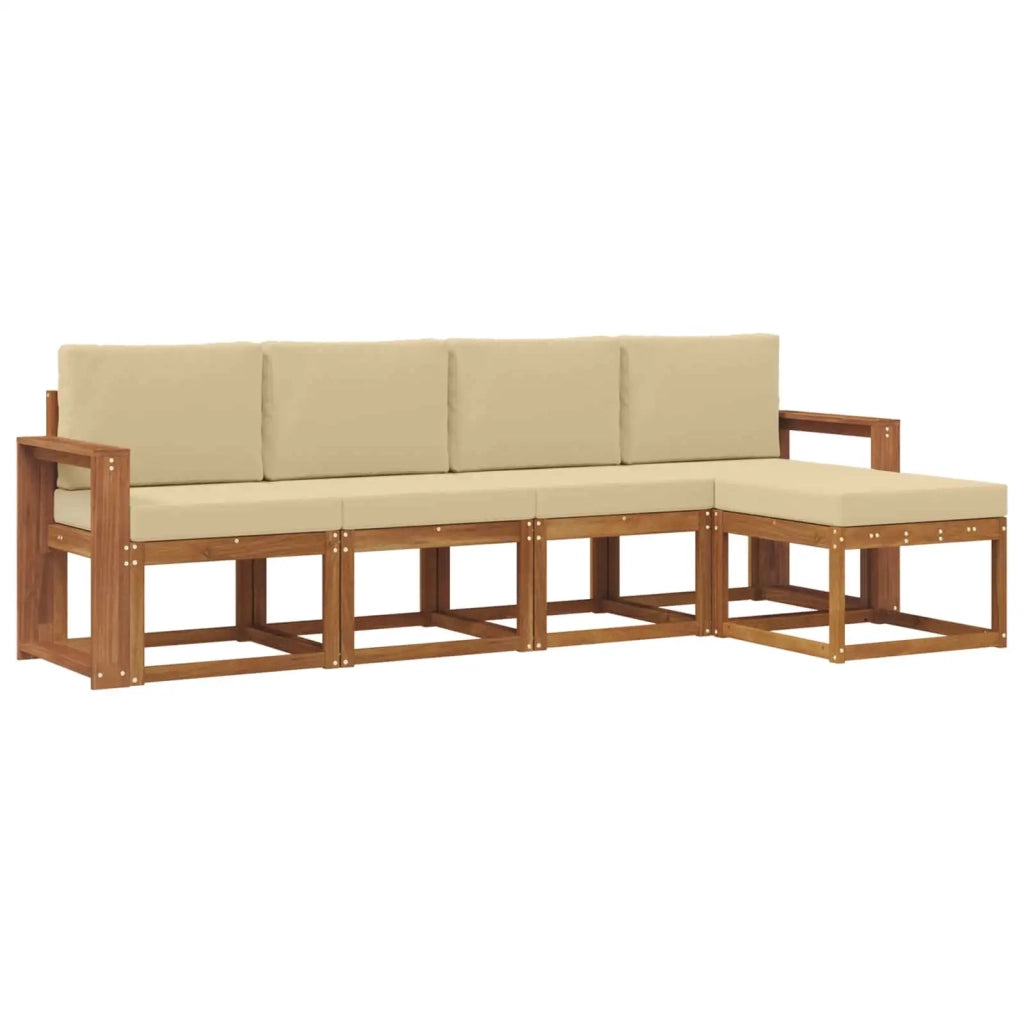 Set di divani da esterno con cuscino 5 pcs Naturale e Beige 3366261