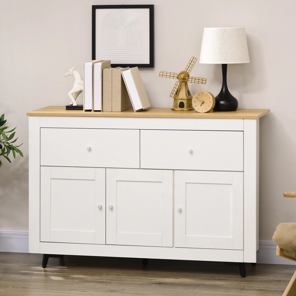 Credenza in legno con 2 cassetti e 2 ante ¨C zephmum ¨C Bianco e legno 117x35x80 cm