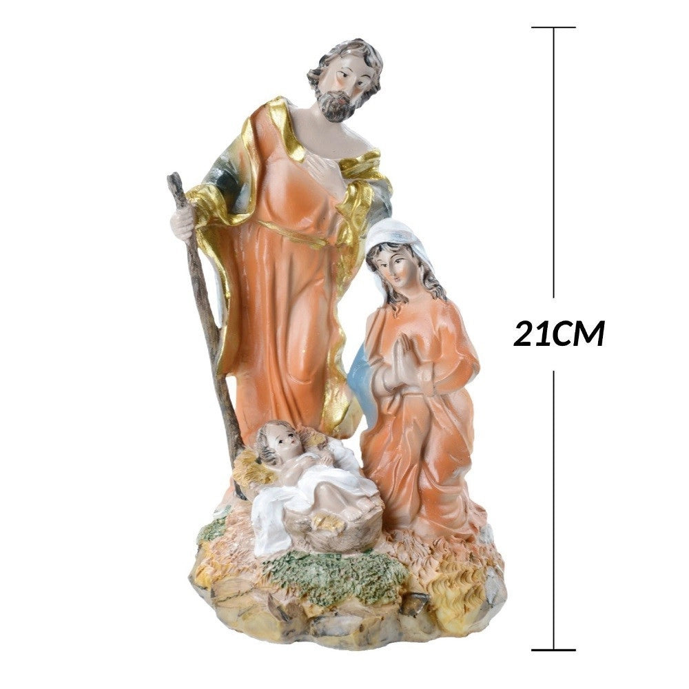 Trade Shop - Presepe Natività In Resina Scenario Sacra Famiglia Decorazioni Natalizie 21cm -
