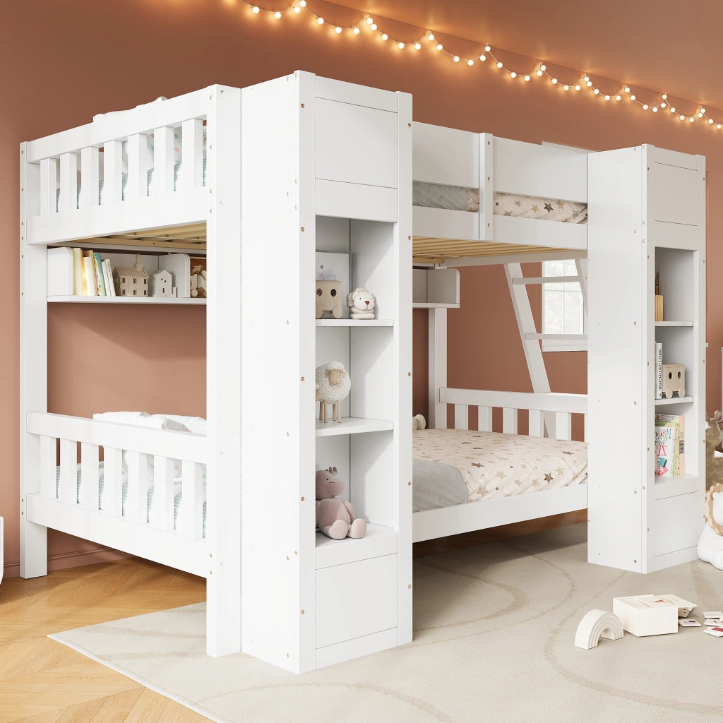 Letto a castello 90x200 cm con contenitore e scala reversibile in legno e MDF bianco