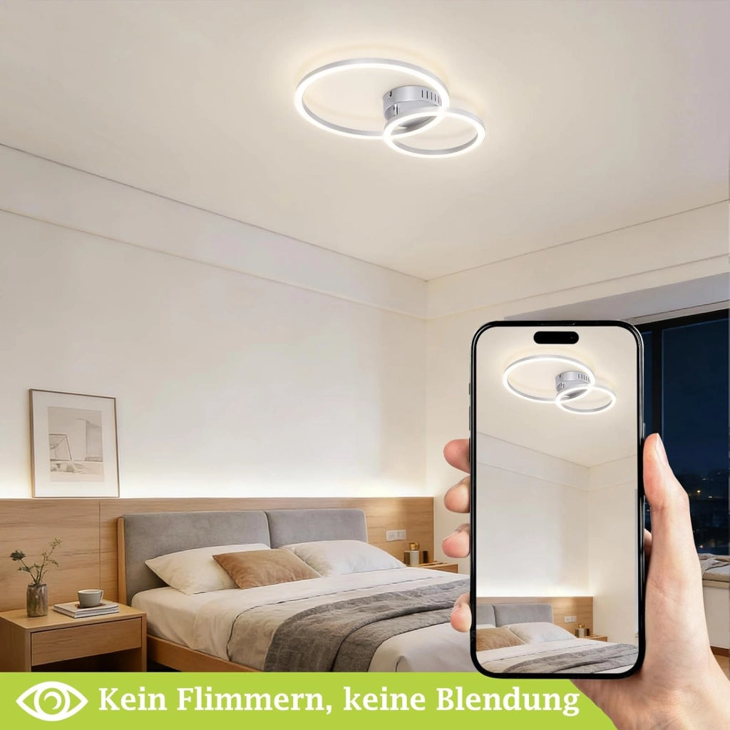 ZMH Plafoniera moderna 2 anelli LED argento 23W 4000K per soggiorno cucina camera da letto ufficio