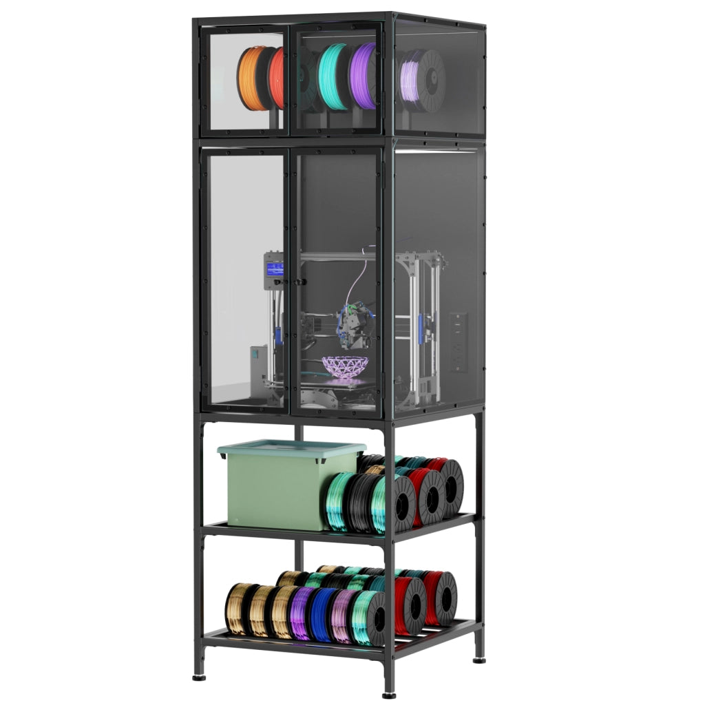 Mobile contenitore per stampante 3D con ripiani per filamenti, in metallo, nero, 175.5 × 58.9 × 59.9 cm