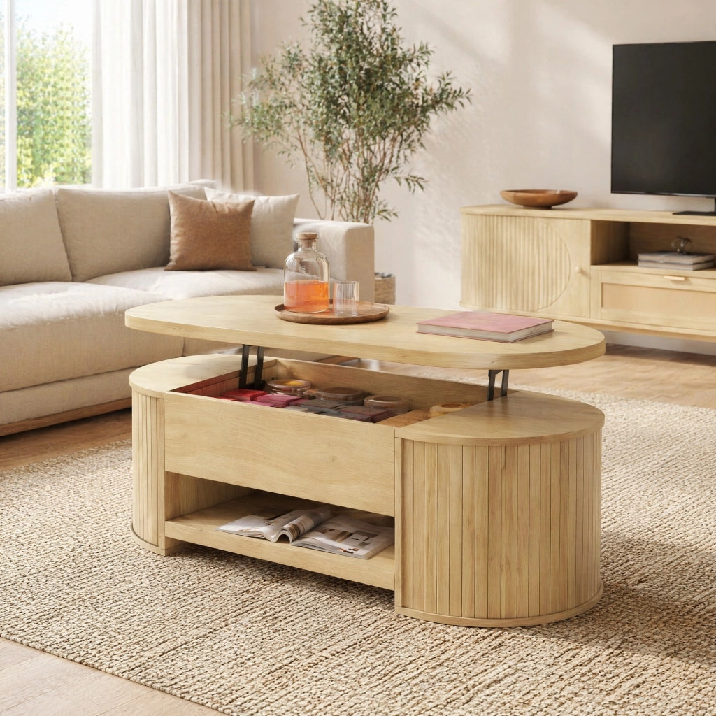 Tavolino da salotto sollevabile 110x55;5x40 cm in MDF colore legno naturale