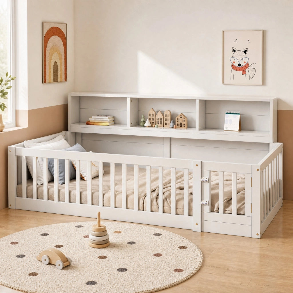 LETTO con sponde e vani laterali 90x200 cm in pino e MDF bianco