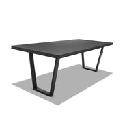 Tavolo da pranzo 160x90cm in legno e metallo con piedi trapezoidali e ripiano in colore legno nero