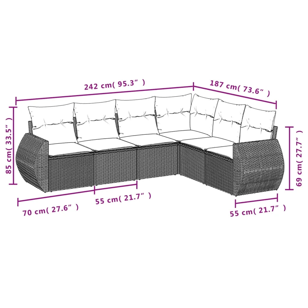 Set Divano da Giardino 6 pz con Cuscini Beige in Polyrattan 3253745
