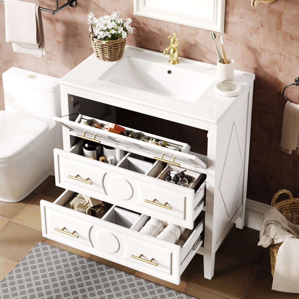 MOBILE BAGNO 81x46,5x86,5 cm Bianco in MDF con lavabo in ceramica