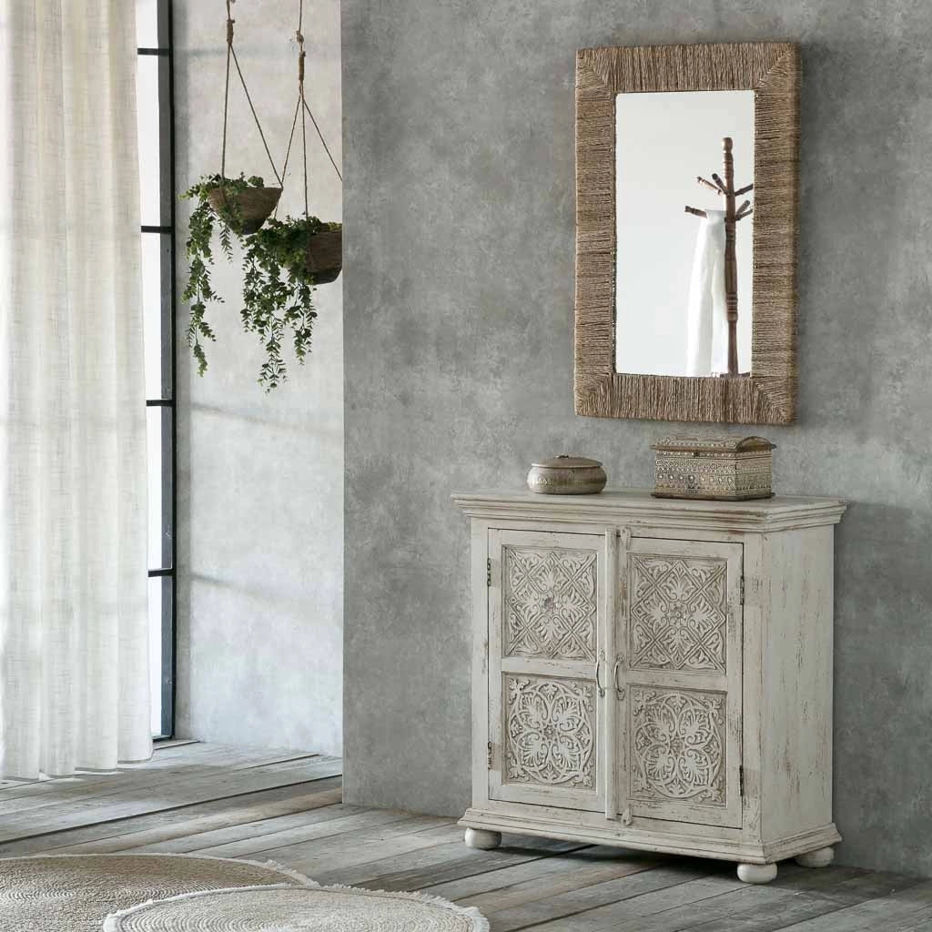 Mobile da ingresso in legno intagliato artigianale, 90x40x90h cm