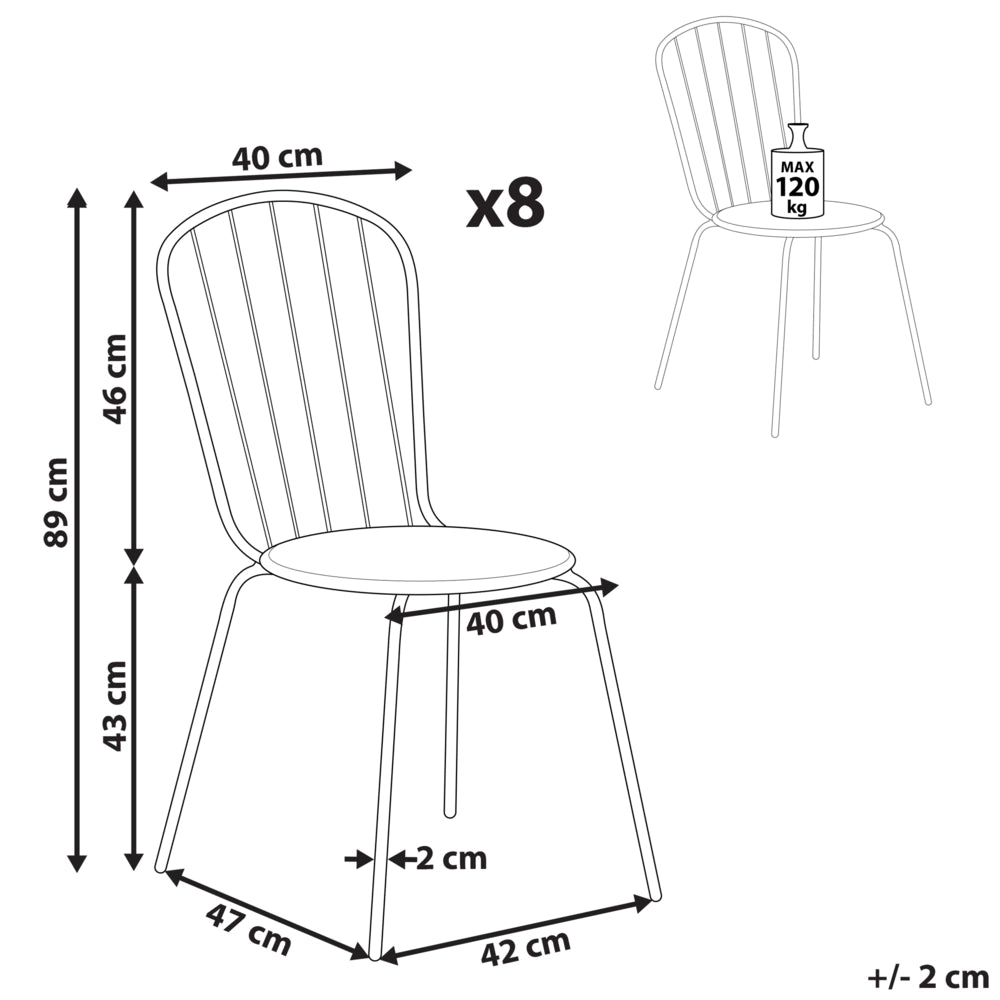 Set di sedie da pranzo da giardino azzurro alto metallo 8 persone