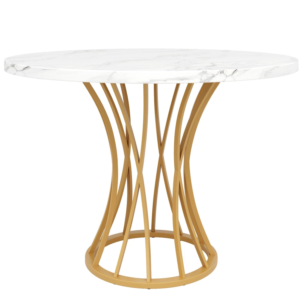 Tavolo da pranzo rotondo 80x80x76 cm in MDF e metallo; oro