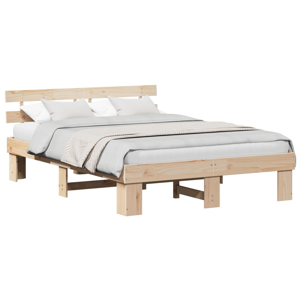 Struttura Letto con Testata 140x200 cm Legno Massello Pino
