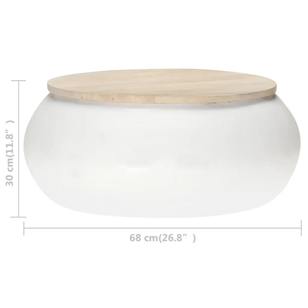 Tavolino da Salotto Bianco 68x68x30 cm Legno Massello di Mango 323535