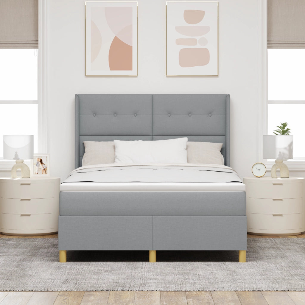 Letto box spring  con materasso e luce LED grigio chiaro 160x200 cm in tessuto
