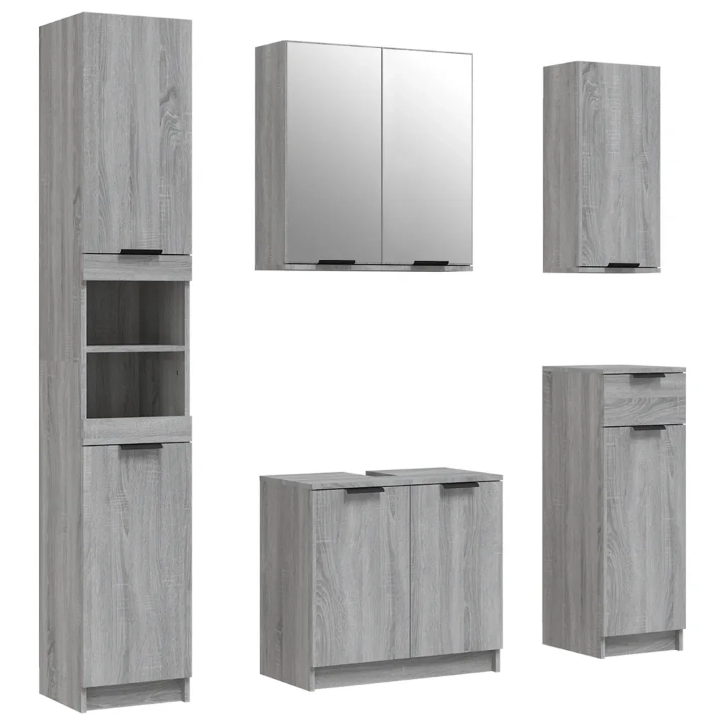 Set Mobili da Bagno 5 pz Grigio Sonoma in Legno Multistrato cod mxl 48151