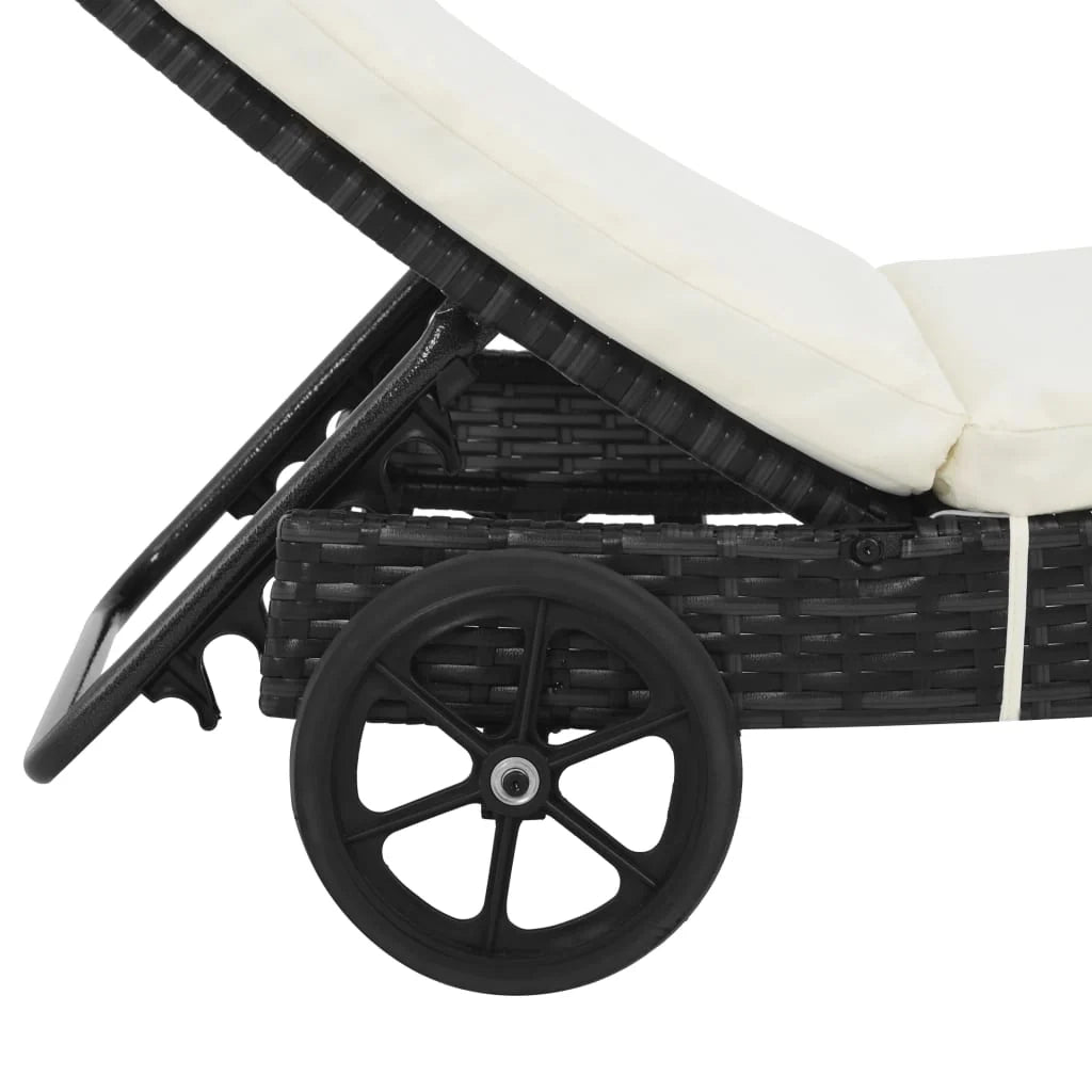 Lettino prendisole sedia a sdraio lettino prendisole letto da giardino mobili da esterno per patio con ruote e cuscino resina intrecciata nera 02_0012595