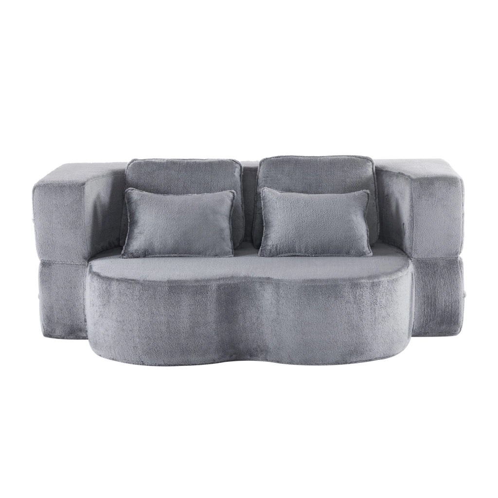 Divano letto futon pieghevole con 4 cuscini; schiuma ad alta densitÃ ; tessuto soffice blu grigio