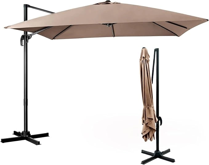 Ombrellone da Giardino, 300 x 300 cm, Ombrellone da Esterno con 3 Inclinazioni, Rotazione a 360°, Manovella, 8 Stecche, Base Incrociata (Caffè)