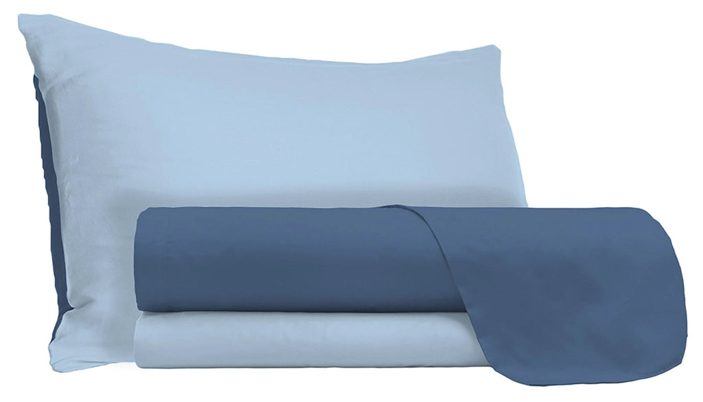 Set Lenzuola Matrimoniale Sopra Sotto e Federe Doubleface Avio/Azzurro