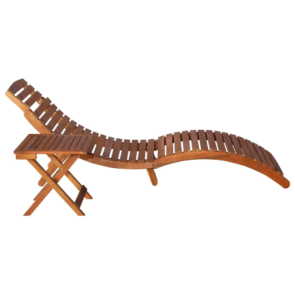 Lettino Prendisole | Sdraio da giardino | Lettino da sole con Tavolino Legno Massello Acacia Marrone