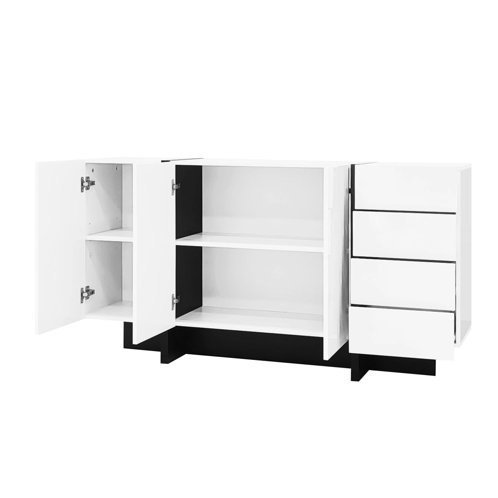 Credenza bianca lucida - Zephmum- 2 ante 4 cassetti facile pulizia