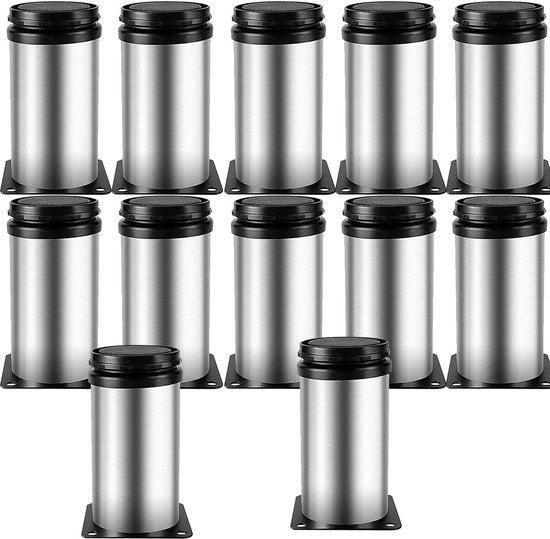 Set di 12 Poten di Acciaio Inossidabile 10 cm - Verstilabili - Ronde - Per Mobili e Bancali - Facile da Installare