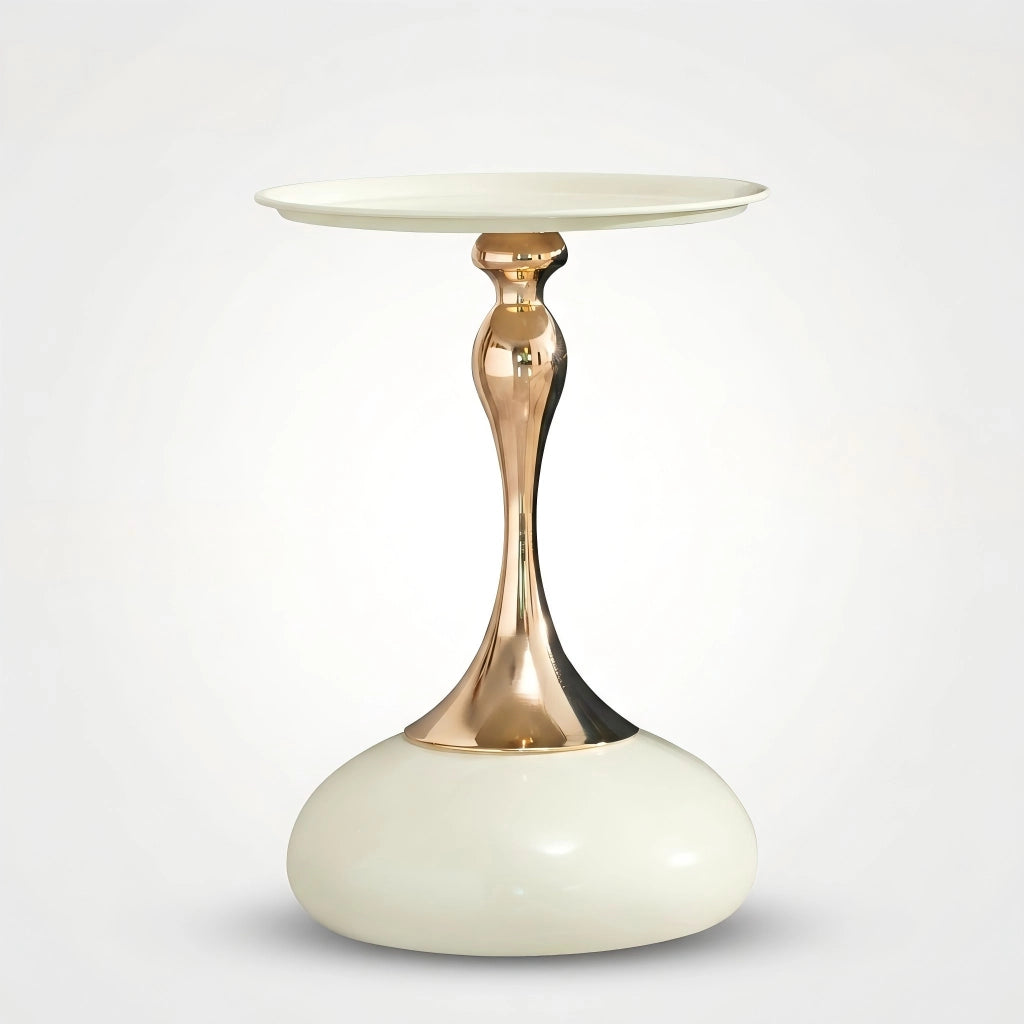 Tavolino da caffè rotondo con base in metallo - per soggiorno - 44×41×20 cm - bianco