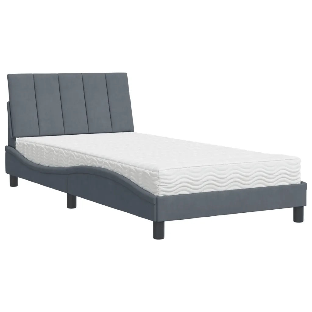 Letto con Materasso Hanko Grigio Scuro 100x200 cm in Velluto 3208581