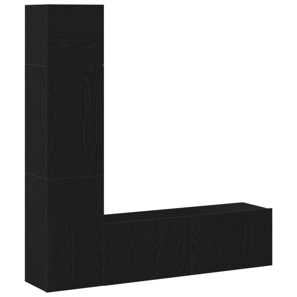 Set di mobili TV da parete 3 pezzi Nero Rovere in legno ingegnerizzato