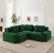 Divano angolare modulare 206x206x69 cm in corduroy verde con base antiscivolo