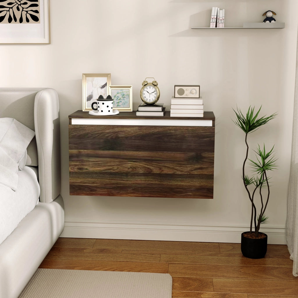 Comodino Sospeso 80x30x45 cm con Cassetto Senza Maniglie Noce