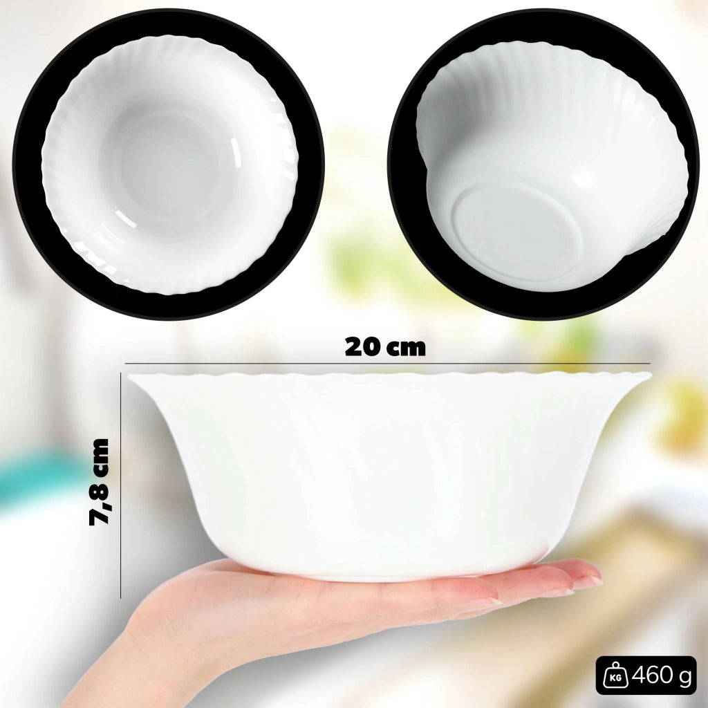 KADAX Set di 6 ciotole in vetro per insalata, snack e snack, bianche, 20 cm