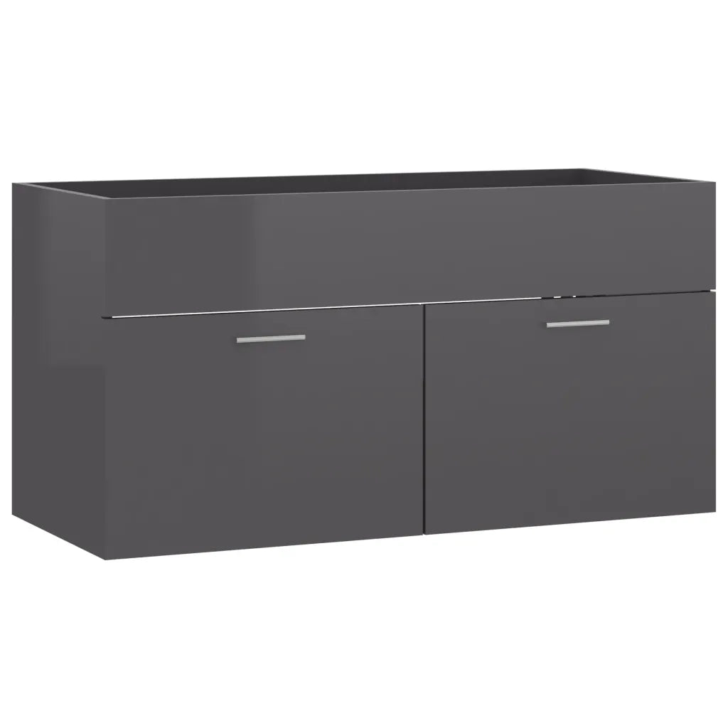 Mobile Lavabo Grigio Lucido 90x38,5x46 cm in Legno Multistrato 804673