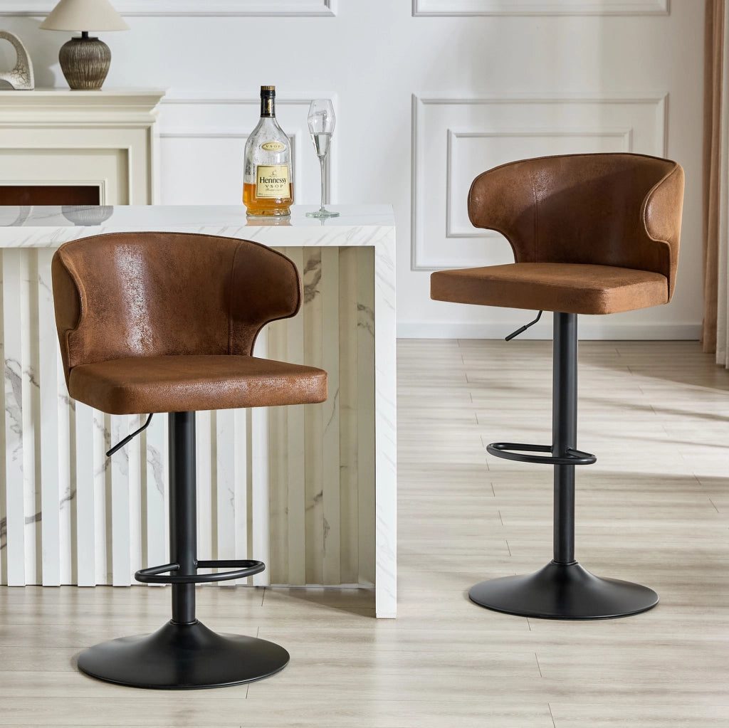 Sgabello da bar marrone 85-110 cm in tessuto; regolabile e girevole