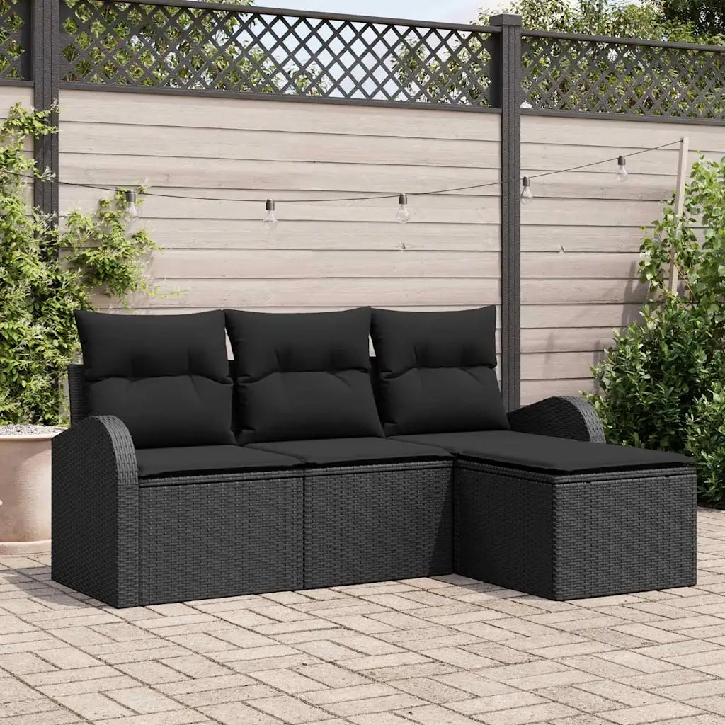 Set di divani con cuscino 4 pcs Nero polyrattan 3354662