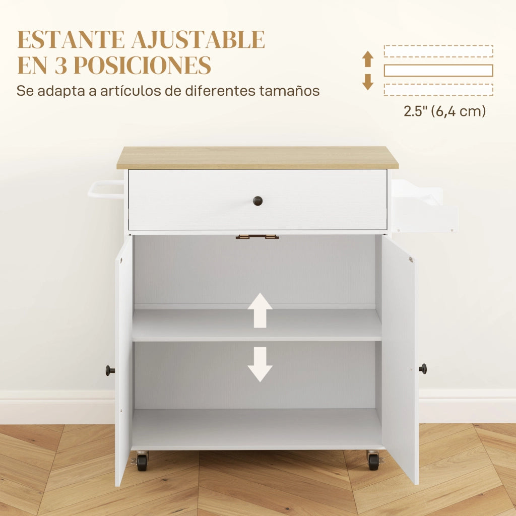 Tavolo da cucina con ala abatibile 2 porte cassetto especiero toallero e scaffale regolabile ¨C zephmum ¨C 106x42x87 cm bianco e rovere