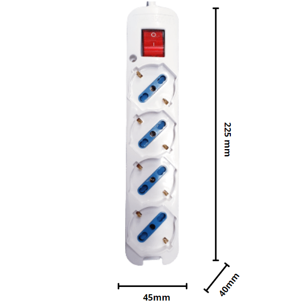 Multipresa elettrica ecova 4 ingressi universali 10/16a colore bianco