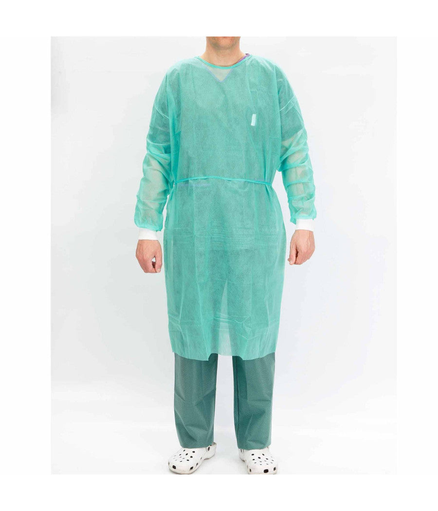 10pz Camice Idrorepellente Con Polsini 115x137cm 28/30g (50u) Senza Tasche         