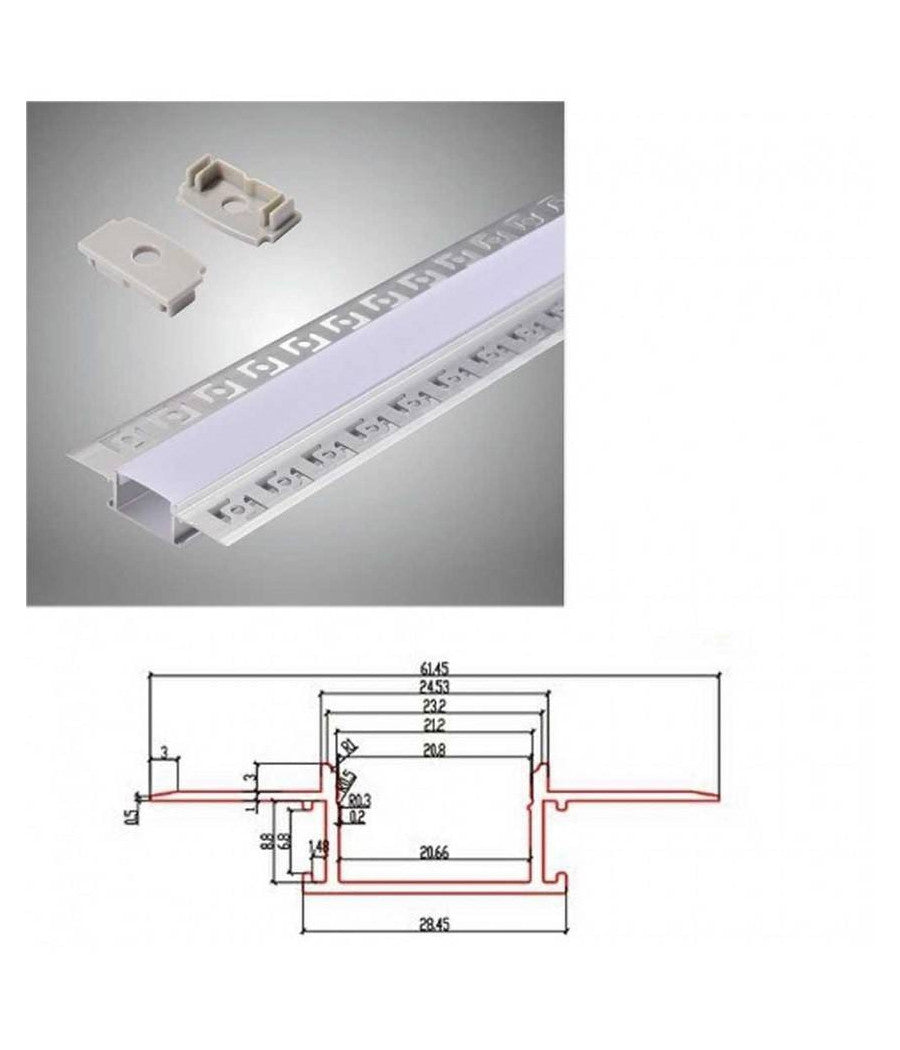 Profilo Ad Incasso A Scomparsa Alluminio 2 Mt Copertura Opaca Strip Led Al-12         