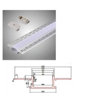Profilo Ad Incasso A Scomparsa Alluminio 2 Mt Copertura Opaca Strip Led Al-12         