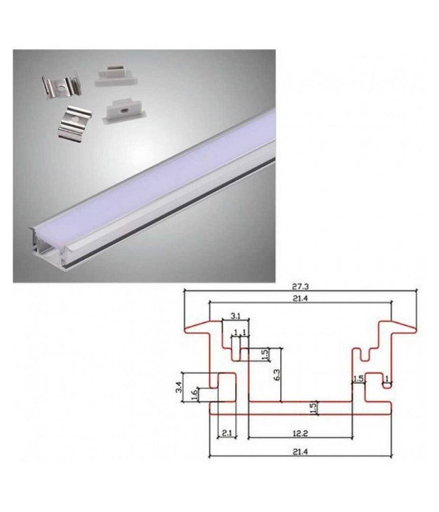 Profilo Ad Incasso In Alluminio 2 Mt Con Copertura Opaca Per Strip Led Al-13         