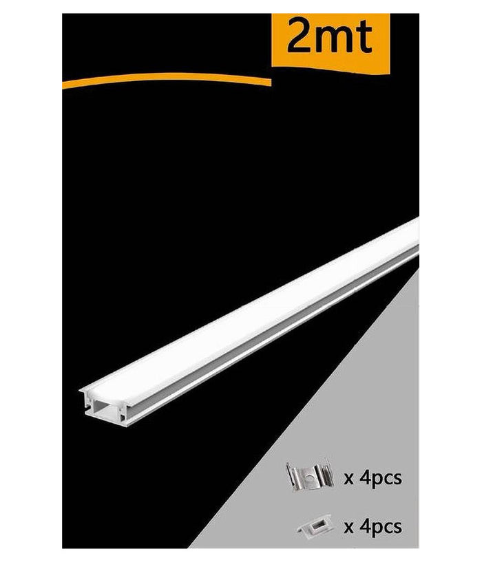 Profilo Ad Incasso In Alluminio 2 Mt Con Copertura Opaca Per Strip Led Al-13         