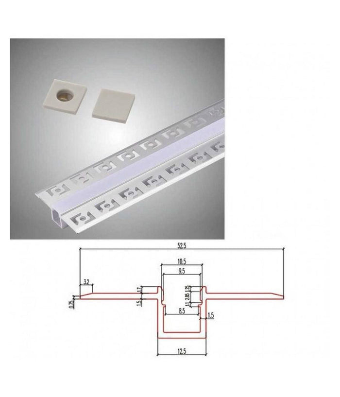 Profilo Da Incasso A Scomparsa Alluminio 2 Mt Copertura Opaca Strip Led Al-11         