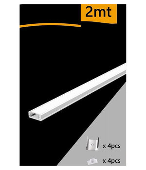 Profilo In Alluminio 2 Mt Incasso Per Strip Led Con Copertura Plastica Al-03         