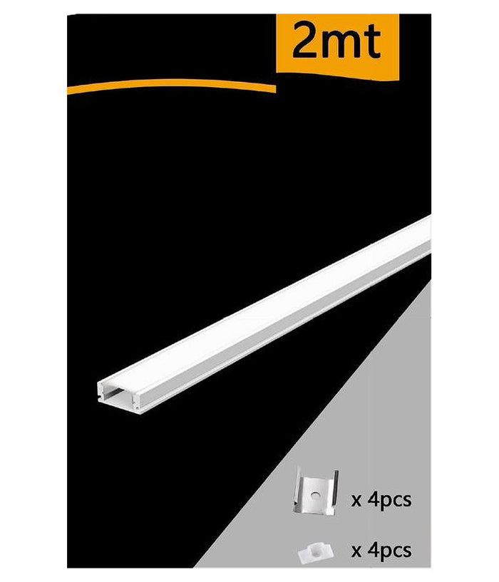 Profilo In Alluminio 2 Mt Incasso Per Strip Led Con Copertura Plastica Al-03         