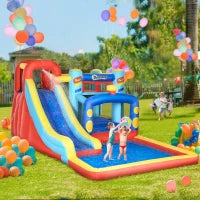 Castello Gonfiabile per Bambini 3-8 Anni con Trampolino, Scivolo e Piscina, 435x245x200cm