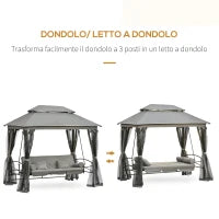 Dondolo da Giardino 3 Posti Lettino e Gazebo Design 3 in 1 con Tettuccio, 256x172x248 cm, Grigio Scuro