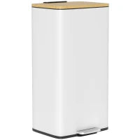 Cestino per la cucina con pedale 20 L Coperchio Chiusura Ammortizzata Secchio Interno Estraibile 29,5x29,5x56,8 cm Bianco e naturale