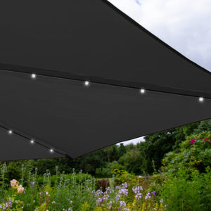 Ombrellone da Giardino Decentrato 3x3m 24 LED Solari & Base Tonda - Grigio