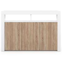 IDMarket - 110 cm ELIGHT Credenza a 3 ante con luce LED e nicchie in legno bianco ed effetto faggio
